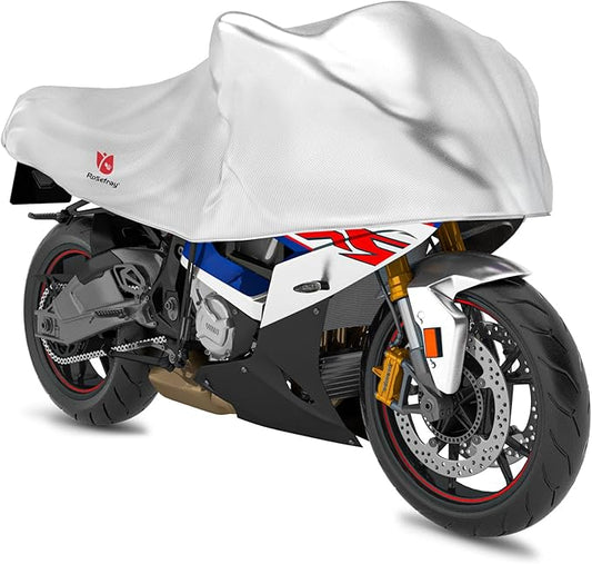 Rosefray 420D Motorcycle Half Cover-Outdoor Waterproof All Weather Protection Lightweight Half Cover,Silver M Size for Most Touring Models Harley Davidson,Honda Goldwing,Road King Street Glide
