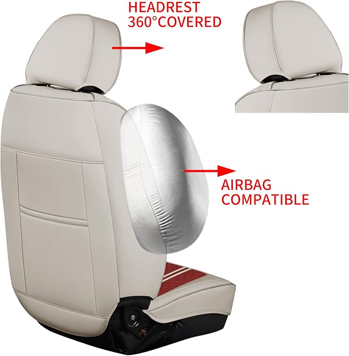 GXT Deluxe Faux Leather Full Coverage Car Seat Cover Anti-Slip Universal Fits for Sedans SUV Pick-up Truck with Headrests,Interior Accessories(White and Red)