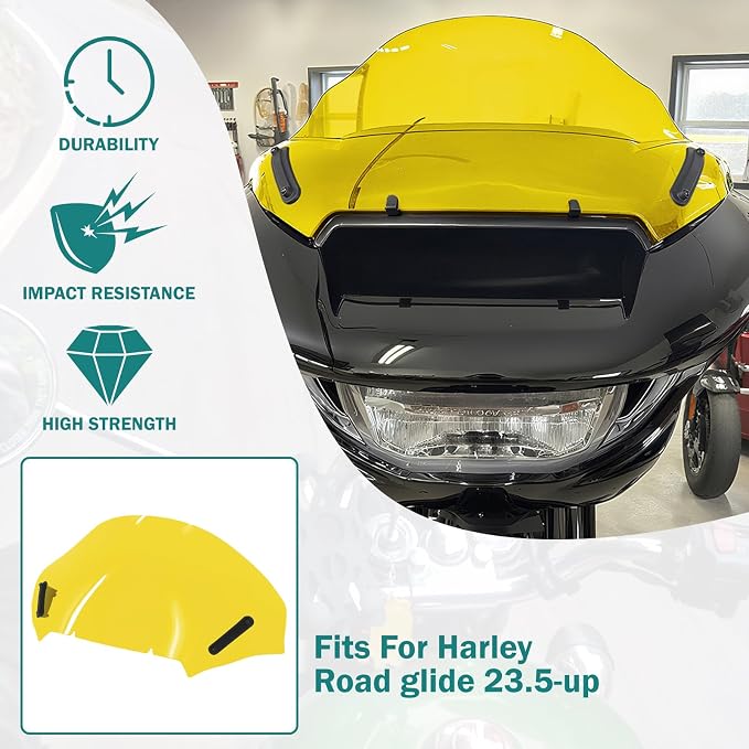 Motorcycle Windshield Windscreen Wind Splitter Fit for Harley Road Glide FLTRXSE 2023-later FLTRX FLTRXSTSE 2024-later for Dual Headlights (Yellow)