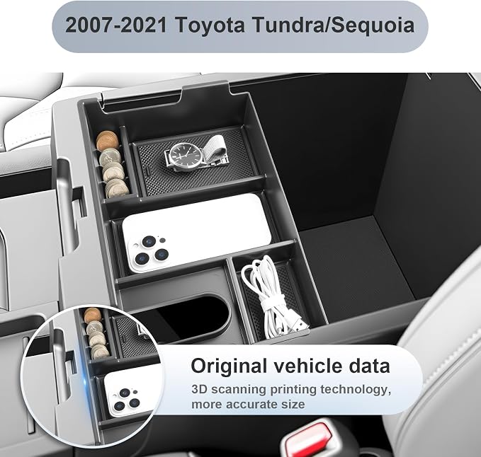 SKTU for 2007-2021 Toyota Tundra Center Console Organizer for 2007-2021 Toyota Tundra/Sequoia Console Tray 2007-2021 Tundra Sequoia Accessories ABS Durable Armrest Storage Box