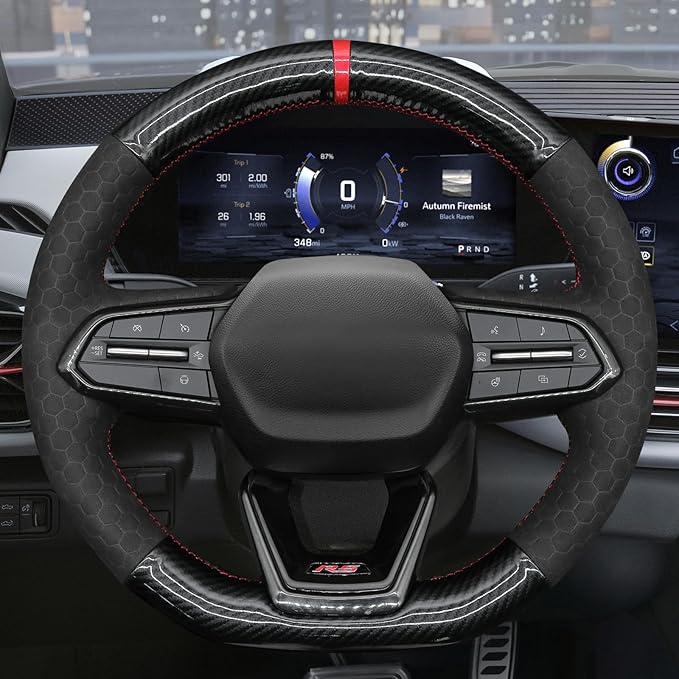 MEWANT DIY Embossed Suede Shiny PU Carbon Fiber Steering Wheel Wrap for Chevy Equinox RS 2025 Silverado EV RST 2024-2025