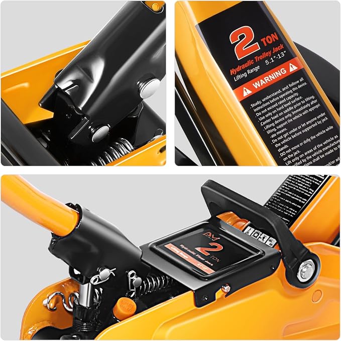 PM PERFORMOTOR Low Profile Hydraulic Trolley Service/Floor Jack Combo with 2 Ratchet Jack Stands, 2 Ton (4000 lbs) Capacity, Orange,PM-TOL-FJ3P-OG