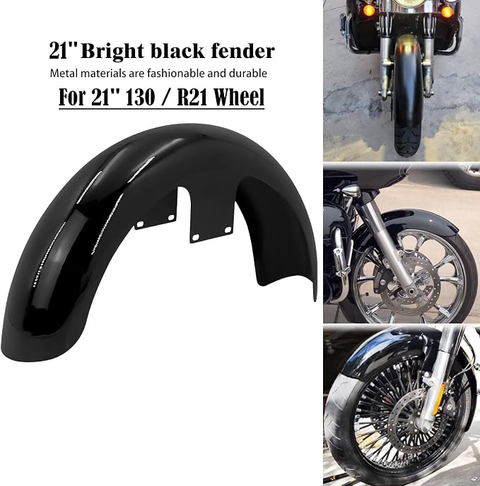 21" Motorcycle Front Fender Mudguards for 130 / R21 Tire Fit for Harley Bagger Touring Road King Electra Glide Street Glide FLHR FLHX (Gloss Black)
