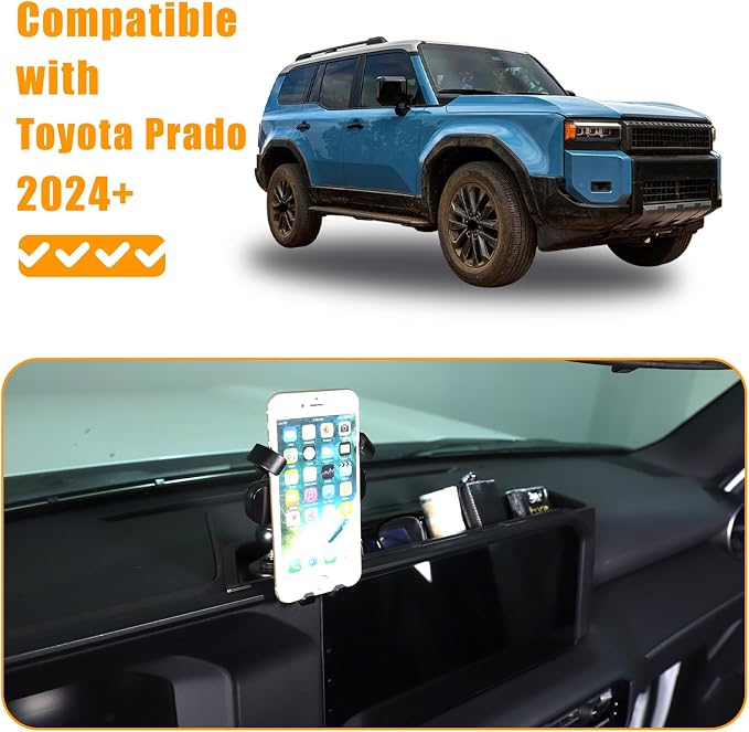 Center Console Dash Organizer Tray Compatible with Toyota Land Cruiser 250 Prado 2024 2025 2026 Navigation Screen Rear Insert Auxiliary Storage Box,Phone Holder Accessories (Style B)