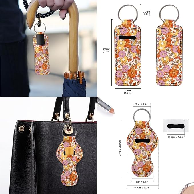 Car Seat Covers 13PCS Car Accessories Steering Wheel Covers+Seat Belt Pads+Coaster+Key Ring+Lipstick Holder Auto Interior Decor,Black, Vibrant Hippie Floral Print