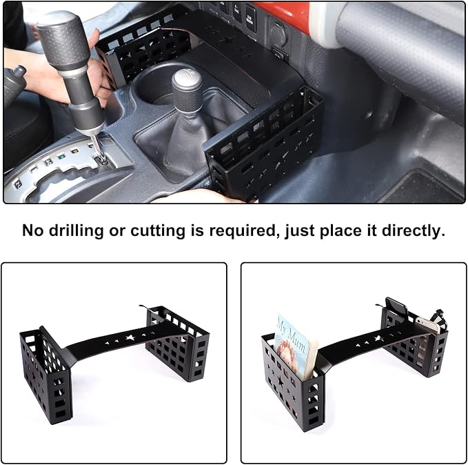 Aunginsy Center Console Gear Storage Box Basket Fit Toyot@a FJ Cruiser 2007-2024 Aluminum Gear Shift Side Storage Baskets Center Console Organizer Tray Armrest Storage Box Basket Interior Accessories
