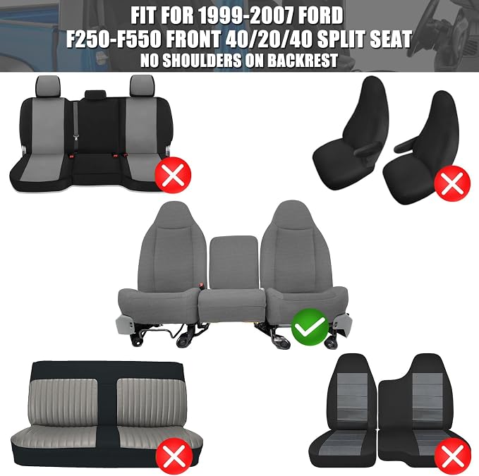 SAPUBK Custom-Fit Seat Covers Replace for 1999-2007 Ford F250- F550 40/20/40 Split Without Shoulder on Backrest Seat, Premium Neoprene Composite Soft Foam Lining Airmesh Breathable Seat Cover