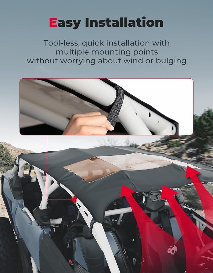 KEMIMOTO X3 Max Roof Wind Deflectors Roof Top Sun Visor Waterproof Friction-Resistant Bimini Compatible with Can Am Maverick X3 Max 2017-2026 All 4-Seat Models