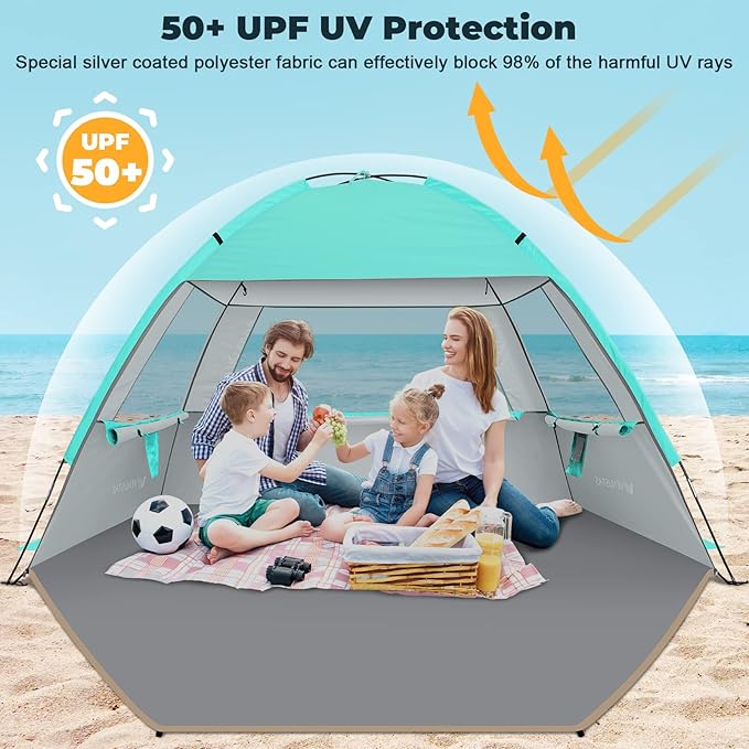 Venustas Beach Tent Sun Shelter for 3/4/6/8 Person, UPF 50+ UV Protection Beach Canopy, Lightweight and Easy Setup Cabana, Portable Shade Tent