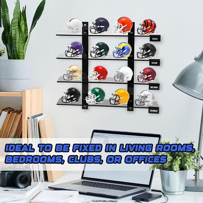 Colingmill Mini Football Helmet Display Racks Wall Mount Pocket Helmet Storage Acrylic Black Baseball Stand Display Rack Ideal Gift for Sports Enthusiast, 11.81 x 9.84 x 3.15 Inches