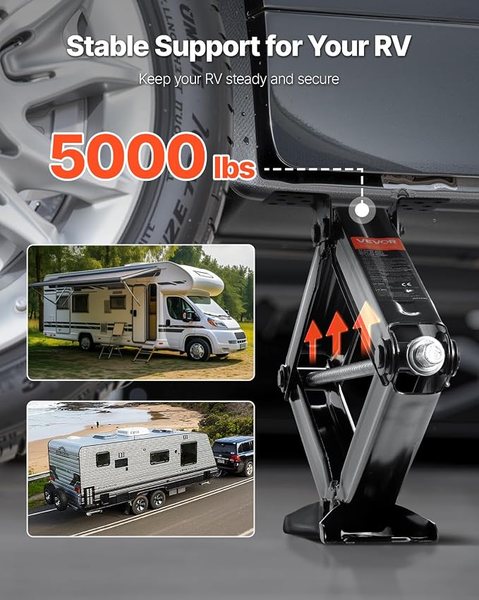VEVOR 5000 lbs RV Scissor Jacks, 4-23.4 in RV Stabilizer Leveling Scissor Jacks, Set of 4, Heavy Duty Stabilizer Jack with Crank Handle, Socket and Bubble Levels, Not Easily Bent or Deformed