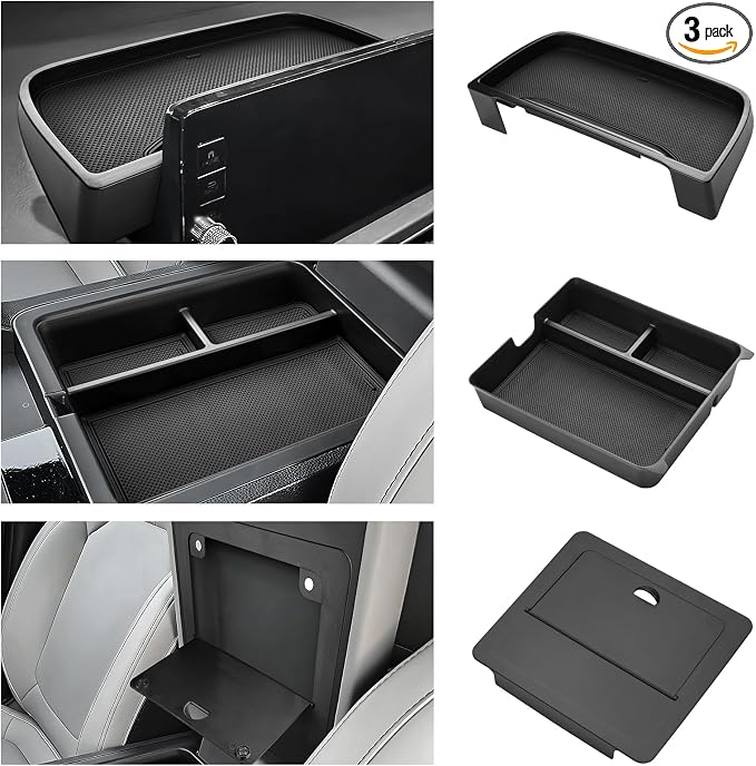 Autorder 3PCS Center Console Organizer for Honda Pilot 2023 2024 2025 2026 Accessories - Armrest Organizer Tray/Dashboard Storage Box/Hidden Storage Box - ABS Material