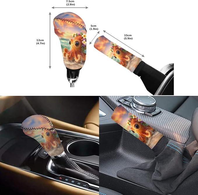 Forchrinse Octopus Car Accessories Set for Men Women 15pcs Car Front Back Seat Covers,Steering Wheel Cover,Seat Belt Pads Gear Shift Knob Handbrake Cover Cup Holder Trash Can