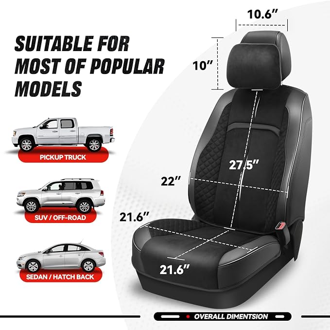 Auto Dynasty Car Seat Covers Front Set, Anti-Slip Automotive Interior Covers with Storage Pocket, Breathable Car Seat Protectors, Airbag Compatible, Universal Fit Most Vehicles, Black (Voris Series)