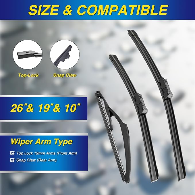 5 PLUS Silicone Windshield Wipers Replacement for 2025-2022 Nissan Pathfinder Wiper Blades(3 PCS),Water Repellent Automotive Replacement Windshield Wiper Blades for My Car -26"/19"/10"