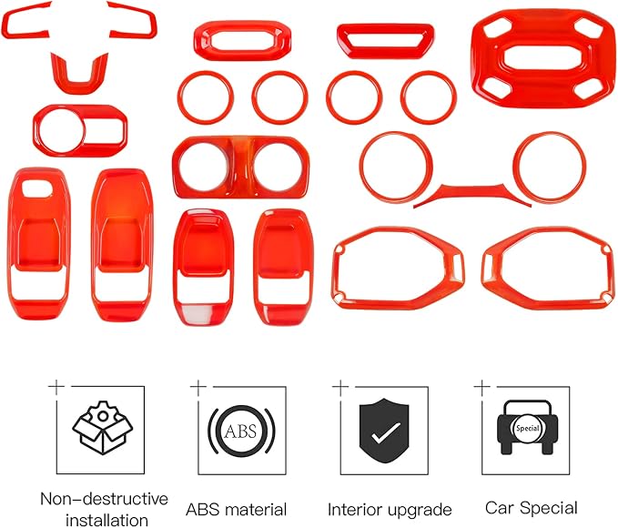 CheroCar 21PCS Full Set Interior Decoration Trim Kit for 2018-2026 Jeep Wrangler JL JLU & Gladiator JT Steering Button Frame, Air Conditioning Vent, Reading Light, Speaker (Red)