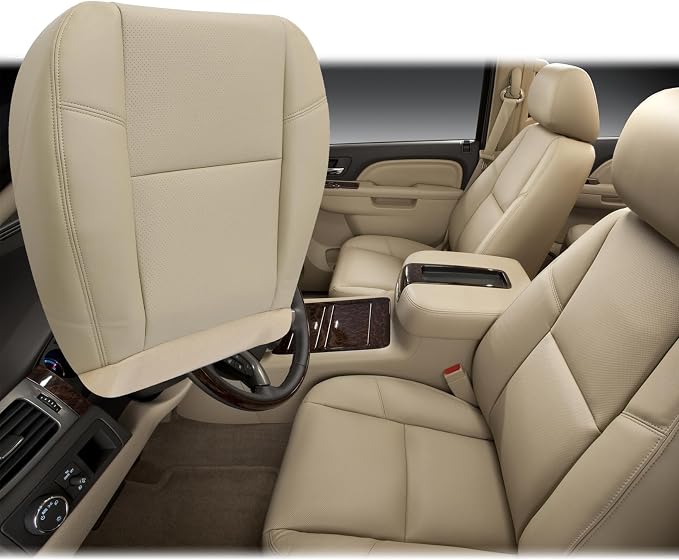 NLQR Front Both Side Bottom & Top Replacement Leather Seat Covers Compatible with Cadillac Escalade Chevy Tahoe Suburban Silverado GMC Yukon Sierra 2009 2010 2011 2012 2013 2014 Cashmere Tan #333 313