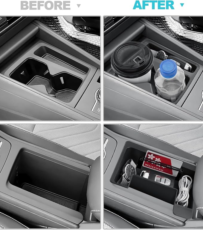 CDEFG 2Pcs for 2025 2026 Volkswagen Tiguan Center Console Organizers, for 2025 2026 VW Tiguan Accessories Middle Console Organizer Tray Armrest Storage Box Cup Holder