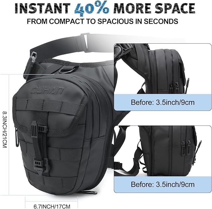 DUHAN Thigh Bag for Motorcycle Riding & Outdoor Adventures Waterproof Expandable Motorcycle Leg Bag with Adjustable Straps, MOLLE System, 3-Layer Organization for Phone, Wallet, Flashlight, Gear