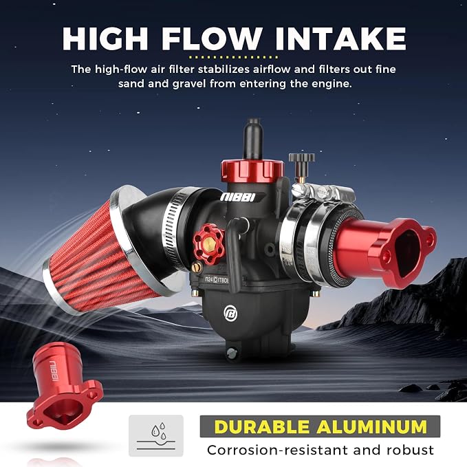 NIBBI Predator 212 Carburetor Kit,212 Predator Performance Part Intake Pipe Inlet Manifold For Mini Bike 196cc/212cc/224cc Engine GX160 GX200 with Air Filters (Red)