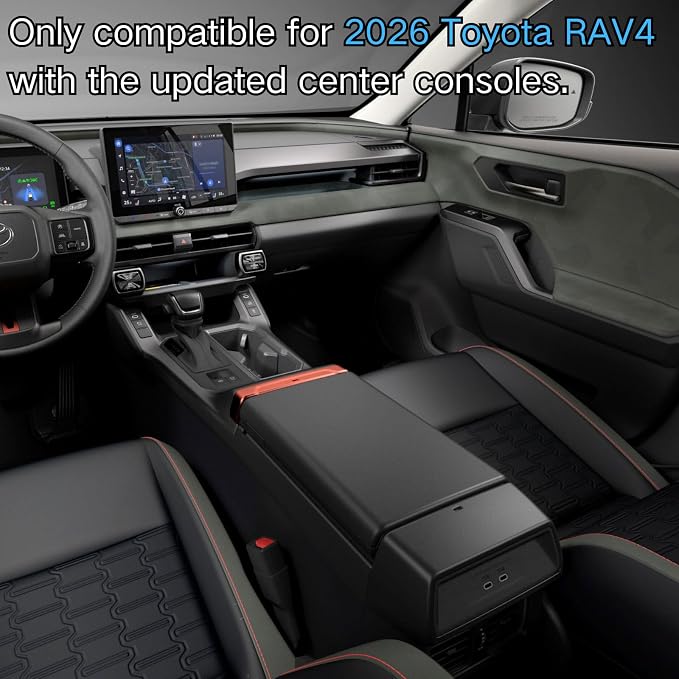 4PCS Center Console Accessories for Toyota RAV4 2026, Center Console Organizer+Cup Holder Insert+Wireless Charging Anti-Slip Mat