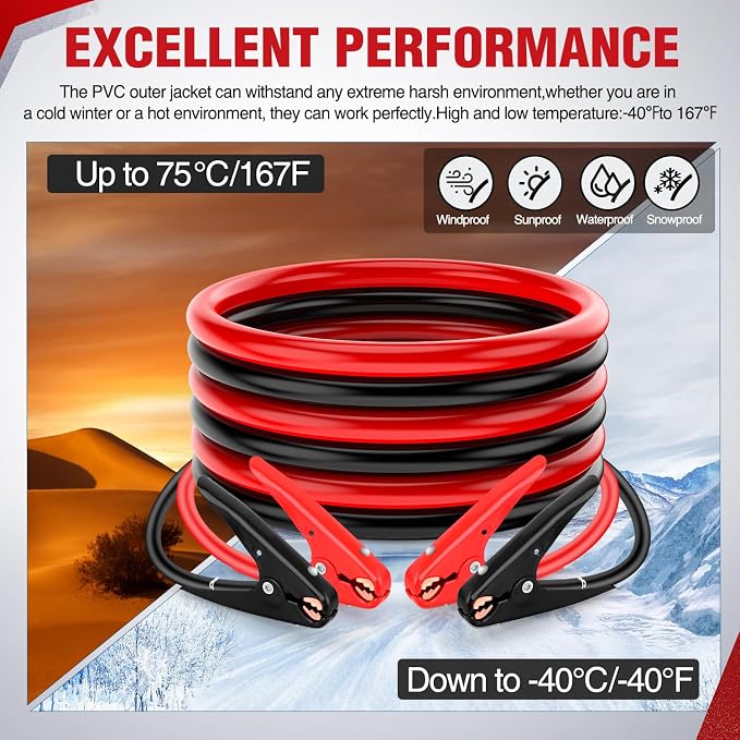 Nilight Jumper Cables for Car Battery 2 Gauge 16 FT Booster Cable Heavy Duty 800 A CCA with Carrying Bag Jump Start Emergency Kit Pickup Truck RV Vans SUV