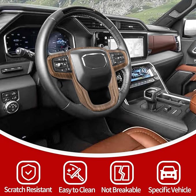 JeCar Steering Wheel Trim Cover Compatible with GMC Sierra 1500 2019-2025, for GMC Sierra 2500HD/3500HD 2020-2024, for GMC Yukon 2021-2024, Wood Grain