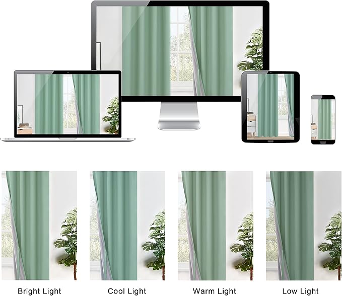 XWZO 100% Blackout Curtain Panels - Thermal Insulated Black Liner Curtains, Noise Reducing and Heat Blocking Drapes for Hall and Studio Windows with Tiebacks, Light Sage, W42 x L54, Set of 2