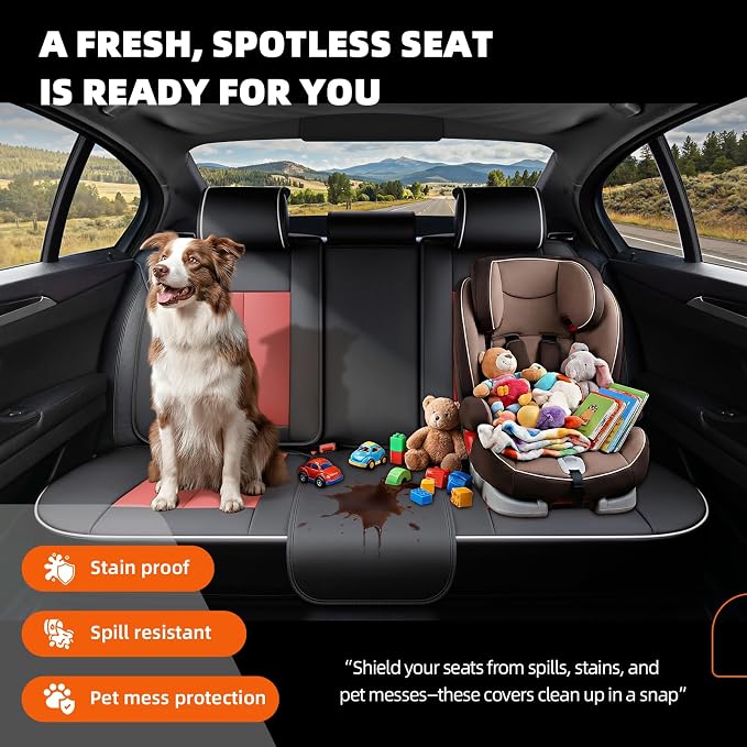 5-Seater Car Seat Covers Full Set, Fit for Front and Rear Seats of Cars, Waterproof and Breathable Nappa Leather, Compatible with Airbags, Car Seat Protector Covers for Most Cars - Black Red