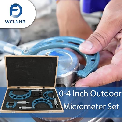 WFLNHB 4Pcs 0-4 Inch 0.0001 Inch Outdoor Micrometer Set Accuracy Carbide for Accuracy Measurement Work