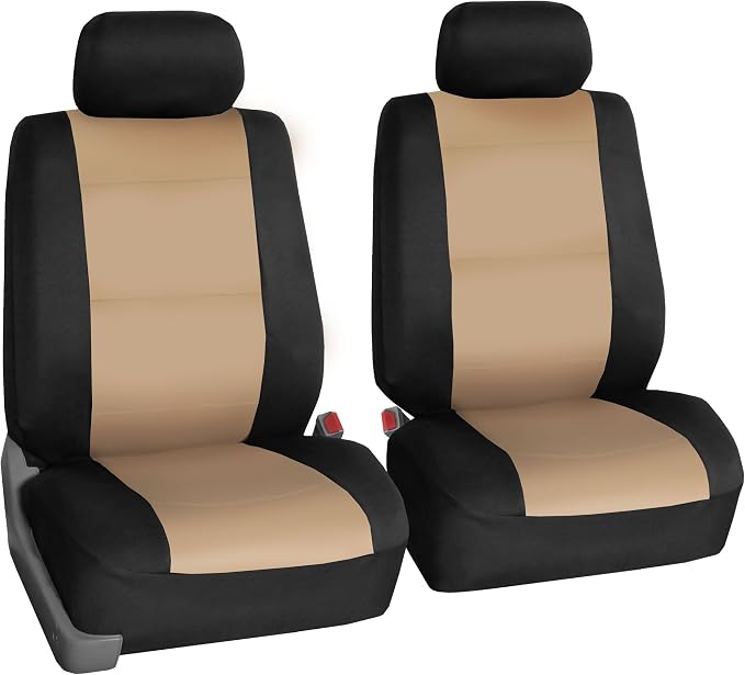 FH Group Waterproof Neoprene Car Seat Covers Front Set – Universal Fit Front Seat Cover with Storage Pockets, Airbag Compatible Automotive Seat Covers for Cars, SUVs & Vans, Beige