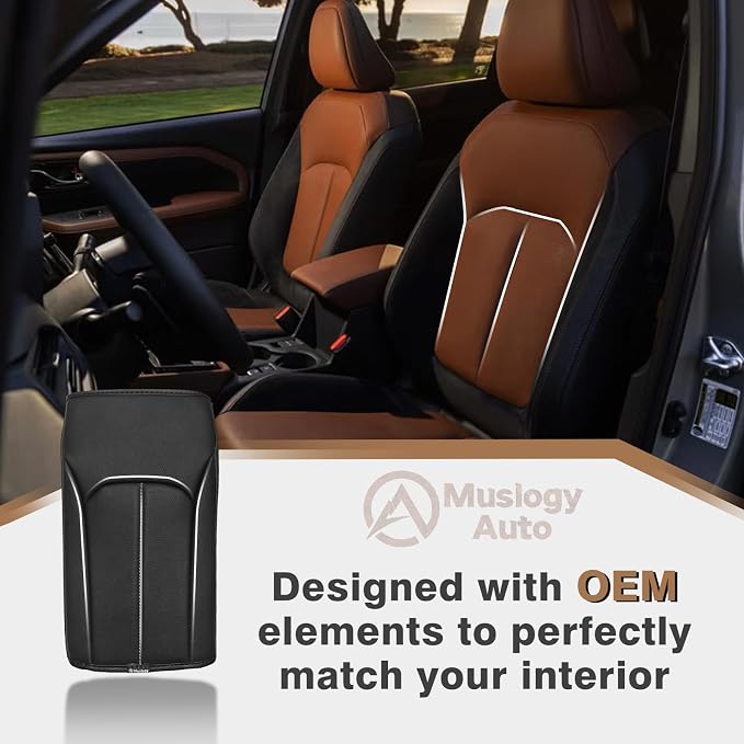 Muslogy Center Console Organizer [Black] & Armrest Cover [Gray] Compatible with Subaru Forester 2025 Accessories