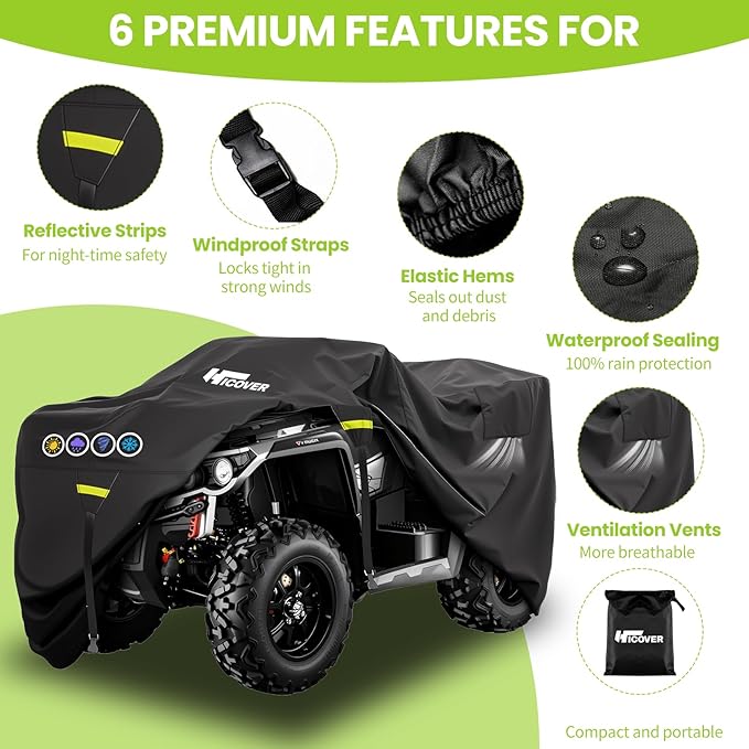 600D ATV Cover Waterproof Heavy Duty Trailerable 4 Wheeler Cover Waterproof Outdoor Quad Cover All Weather Season UV Protection for Polaris Kawasaki Yamaha Suzuki Honda