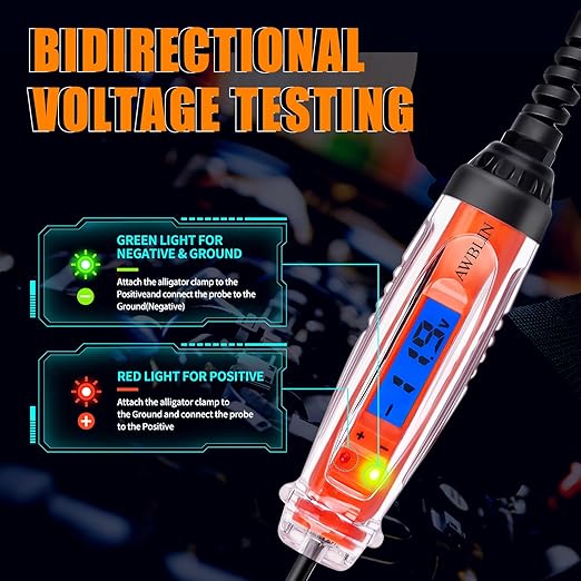 AWBLIN Automotive Test Light 3-72V DC Digital Light Tester with Voltmeter,Wire Tracer Automotive Electrical Open & Short Finder Circuit Tester Wire Breaker Finder Fault Probe Cable Tracker Electrical