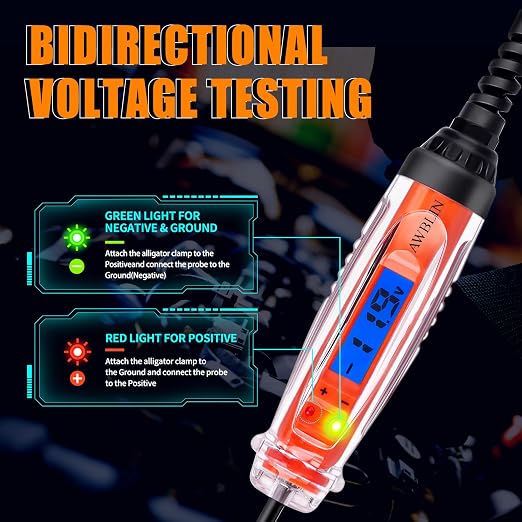 AWBLIN Automotive Test Light 3-72V DC Digital Light Tester with Voltmeter, Heavy Duty Auto Ciruit Tester with LCD Backlight Display and Power Circuit Probe Tester