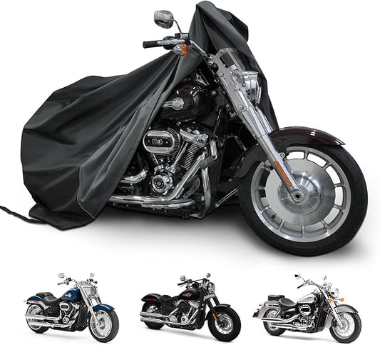 Motorcycle Cover for Cruiser Models Harley Davidson Iron 883, Fat Boy, Softail Slim, Softail Standard, Street Bob 114, Sport Glide, and Most Motorcycles - Waterproof Motorcycle Cover Outdoor Storage