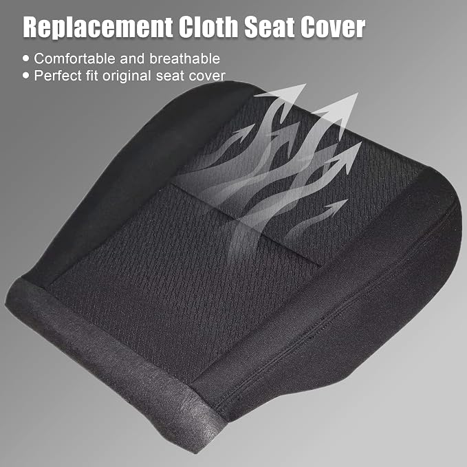 GXARTS Cloth Front Driver Side Bottom Replacement Seat Cover Compatible with Chevy Silverado Avalanche Suburban Tahoe GMC Sierra Yukon 2007 2008 2009 2010 2012 2013 2014 Black #19C