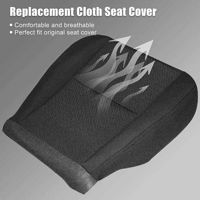 GXARTS Cloth Front Driver and Passenger Side Bottom Seat Cover & Both Bottom Foam Cushion Replacement Black #19C Fit for Chevy Silverado Avalanche Suburban Tahoe GMC Sierra Yukon 2007-2014