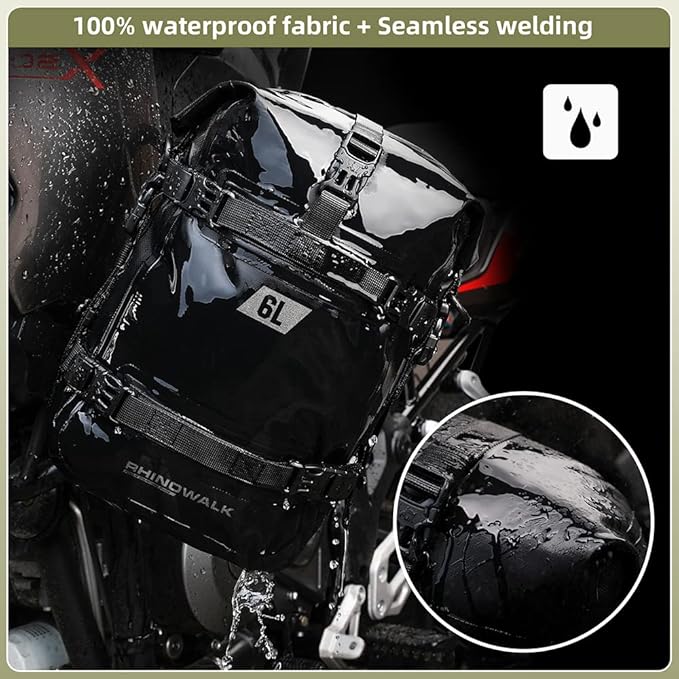 Rhinowalk Motorcycle Front Bumper Bag Tail Bag Motorbike Side Bag 6L Full Waterproof Moto Saddle Pannier Bag Professional Motor Accessories-Black