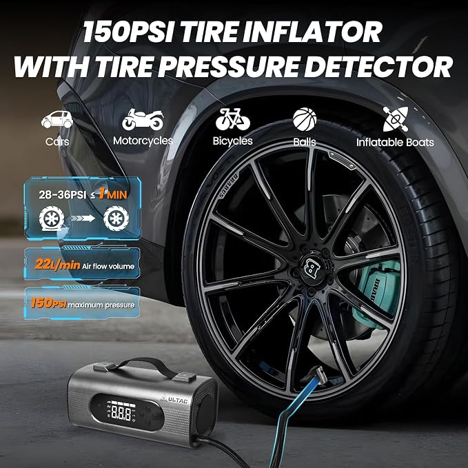 8 in 1 Jump Starter with Air Compressor 2000A Mini Vacuum Cleaner, 12V Batterty Jumper Starter Portable (All Gas/10L Diesel)150PSI Air Pump for Inflation/Deflation Tire Inflator with 4 Modes LED Light