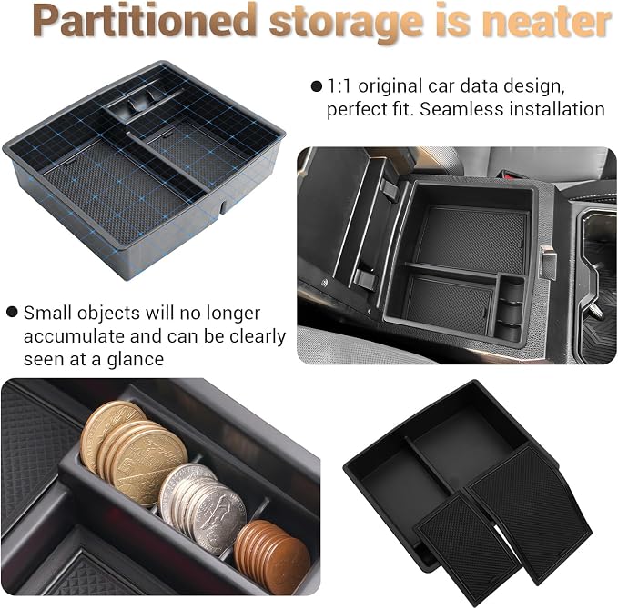 YEE PIN for 2024 2025 Toyota Tacoma Center Console Organizer for2025 Toyota Tacoma Accessories SR/SR5/TRD PreRunner/TRD Sport/TRD Off-Road/Limited/Trailhunter/TRD Pro Middle Console Insert Tray Black