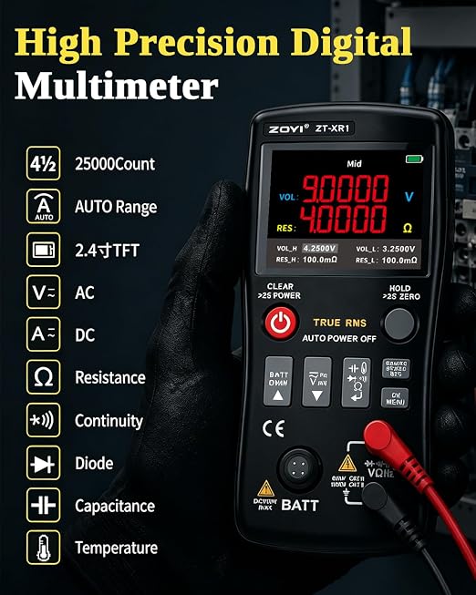 2 in 1 Battery Internal Resistance Tester Multimeter, 0~±100V 4-Wire Measurement, Auto Range 25000 Counts Multimeter for Automotive Battery Inspection, Industrial Tools, Appliance Repair
