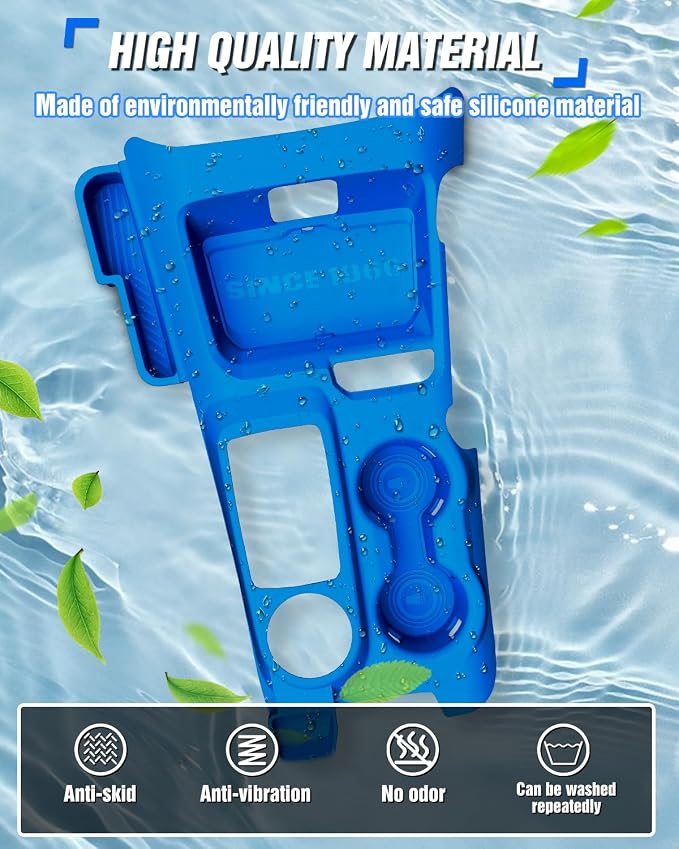 Central Control Storage Box Silicone Non-Slip Mat fit for Ford Bronco 2021-2024 Automatic Transmission 2/4 Door Water Cup Mat Central Protective Scratch Pad Interior Modification Accessories-Blue