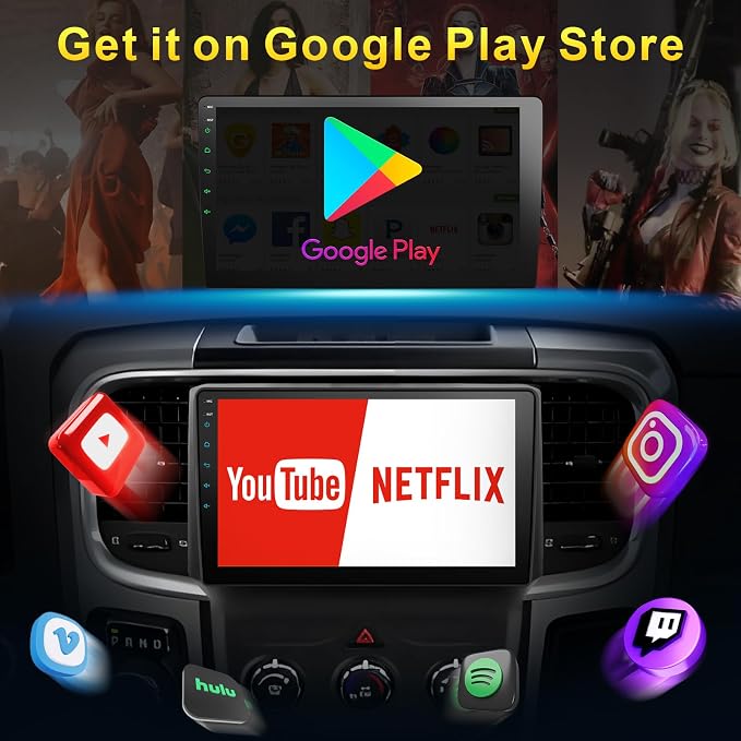 8 Core 4+64G Car Stereo Radio for Dodge RAM Upgrade 1500 2500 3500 2013 2014 2015 2016 2017 2018 with Wireless CarPlay and Android Auto,9 inch Touch Screen Radio Replacement (Only fit Manual AC)