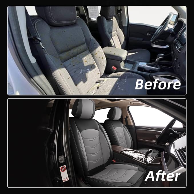 Car Seat Covers Fit for Chevrolet Malibu 2009-2024 2025 2026 Front Set Luxury Leather Seat Cushion Waterproof Automotive Seat Protectors(2 Seat,Black&Grey)