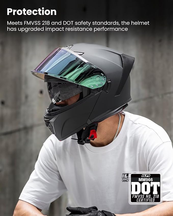 ILM Modular Motorcycle Helmet for Adults Full Face Flip up Riding with Dual Visor Street Bike Racing DOT Model MM966 (Matte Black Colorful, M)