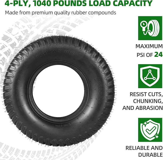 AR-PRO (2-Pack) 18x9.50-8 Lawn Mower Tires, Replacement 4 Ply Riding Lawn Mower Tire Tubeless, 1040 lbs Load Capacity, Fit for Most Riding Mower, Lawn Garden Tractors