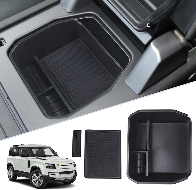 SKTU Compatible with 2020-2024 2025 Land Rover Defender Center Console Organizer 2023 2024 2025 Defender Accessories 2024 2025 Defender Console Tray Armrest Insert ABS Black Materials Storage Box