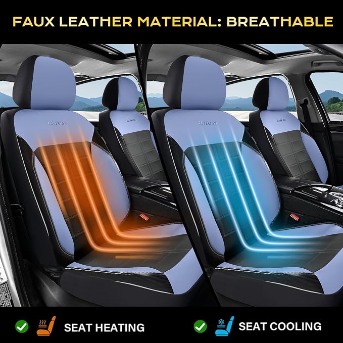 Coverado Leather Seat Covers Full Set Automotive Front and Back Seat Covers Waterproof Car Seat Cushion Protector Universal Fit for Most Cars SUV Trucks, Blue&Black