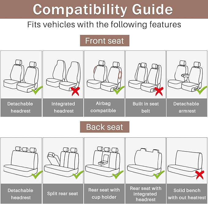 otoez Nappa Leather Car Seat Covers Full Set, Breathable Leather Automotive Seat Covers Front & Rear Seat Protectors with Lumbar Support, Universal Fit for Most Cars SUV Truck Sedan(Black+Brown)